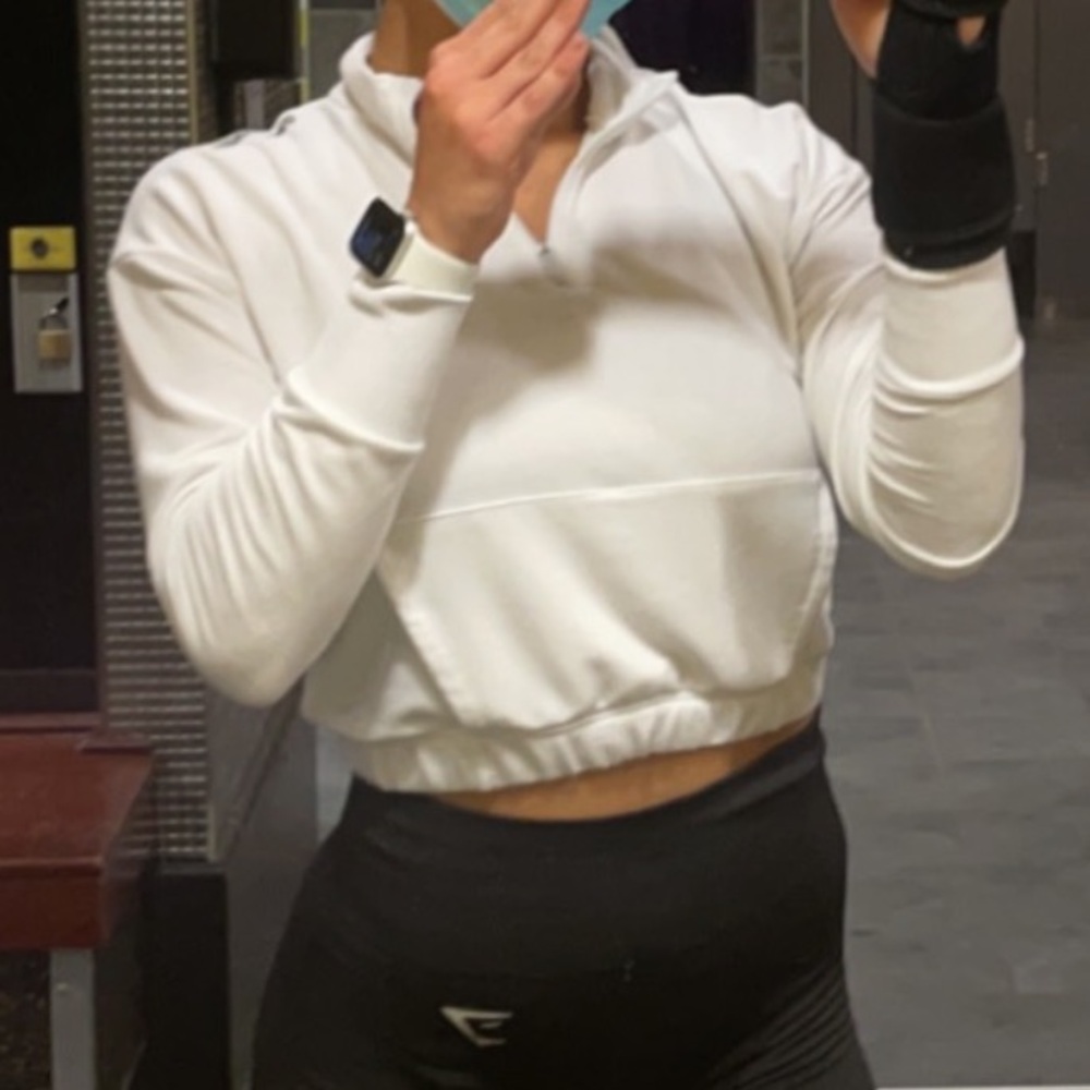 Gymshark Cropped White Athletic Hoodie
